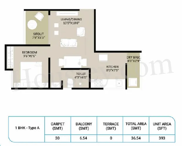 Parklane LifeSeason Unit plan - 393 sq.ft.